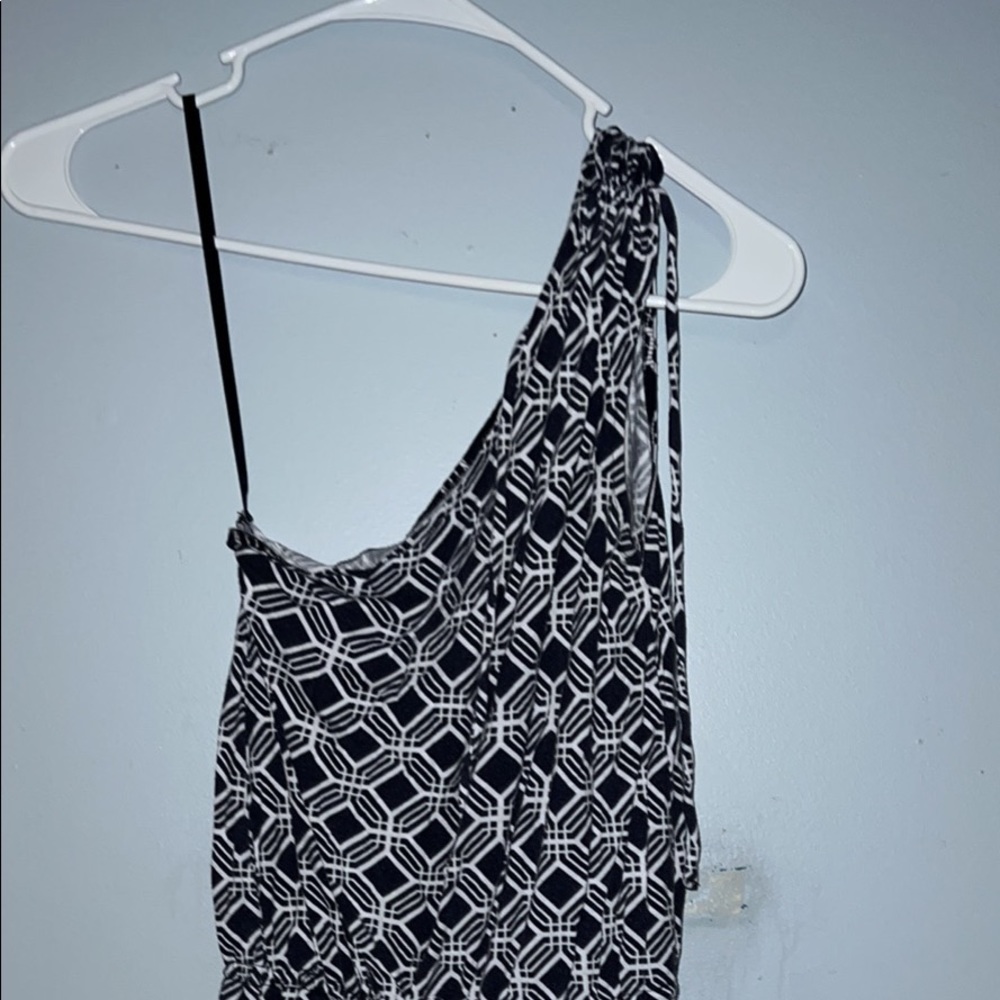 Navy blue and white patterned one shoulder cotton Banana Republic dress